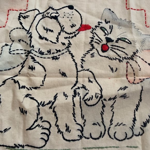 Vintage Hand Embroidered Whimsy Throw Pillowcase Set - Picture 13 of 13